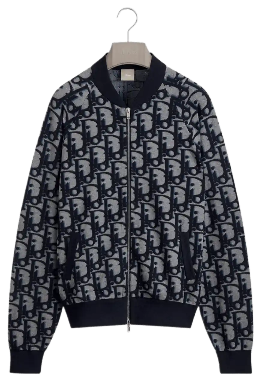 Dior Oblique Bomber Jacket - Blue Cotton-Wool-Silk-Blend Jacquard