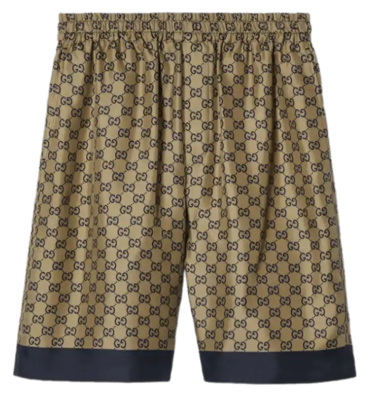 Gucci Printed Silk Twill Shorts - Blue/Beige