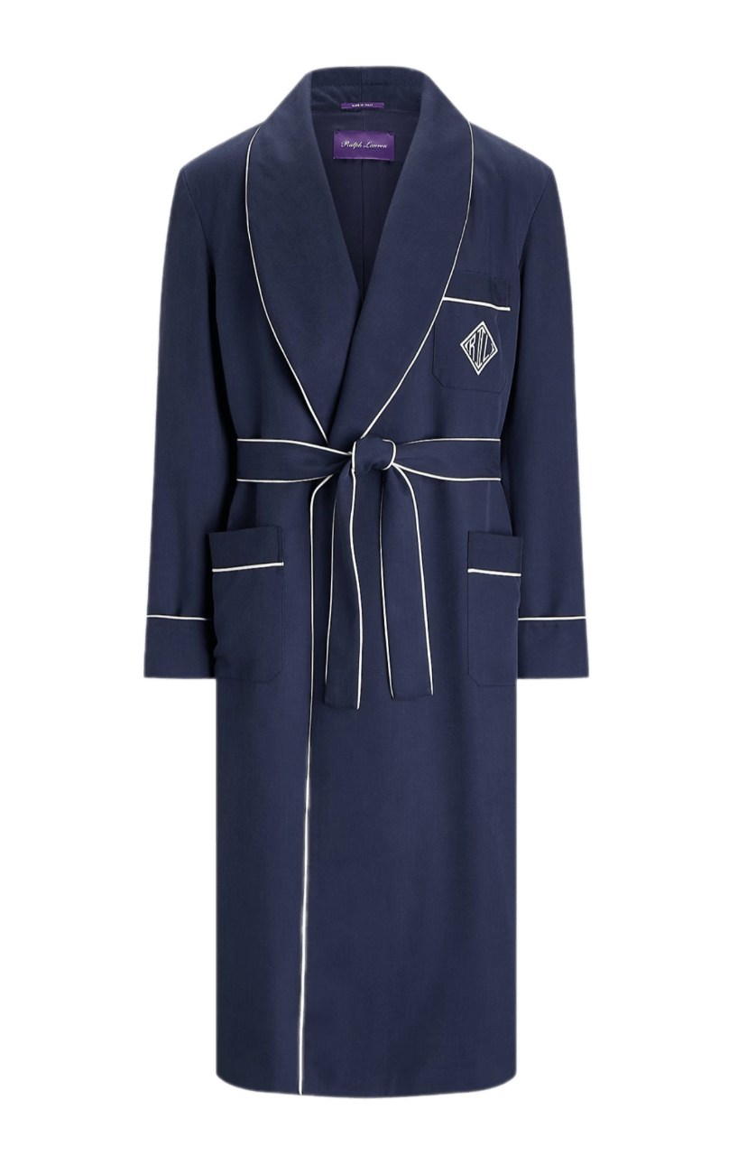 Ralph Lauren Monogram Silk Twill Robe - Navy