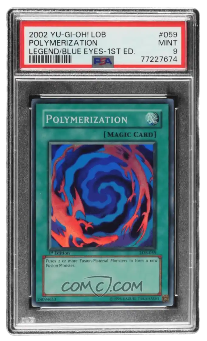 2002 Yu-Gi-Oh! Legend of Blue Eyes White Dragon - 1st Edition "Asian American" Back #LOB-059 - Polymerization PSA 9 MINT