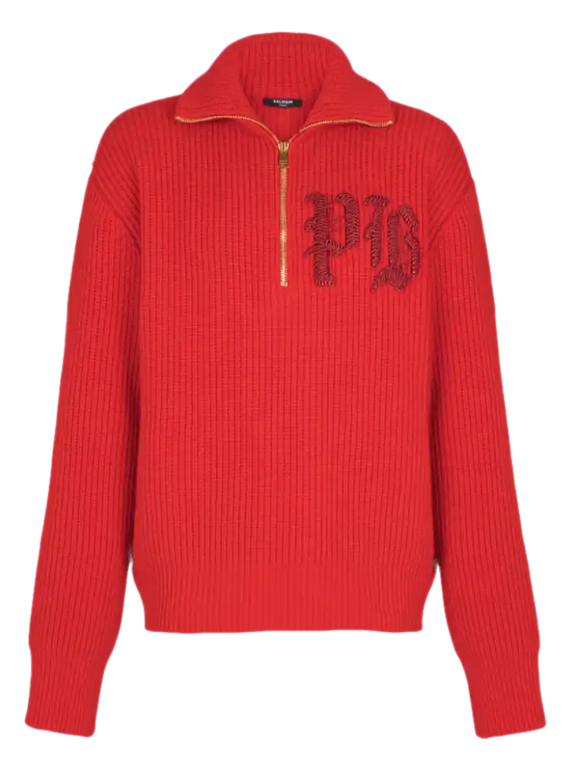 Balmain Cable Knit Jumper - Red