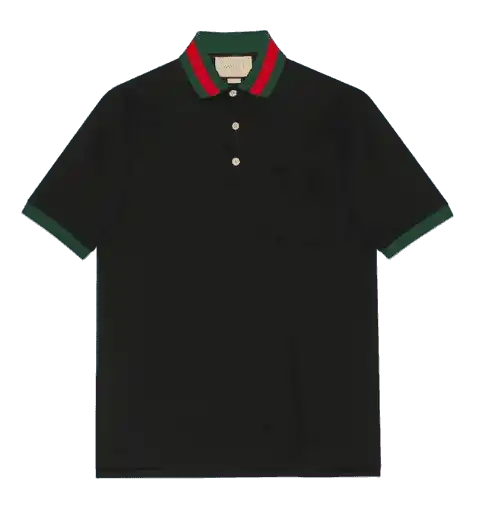 Gucci Cotton Piquet Polo With Web Colar - Black