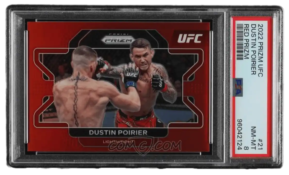 2022 Panini Prizm UFC - Red Prizm #21 - Dustin Poirier /299 PSA 8