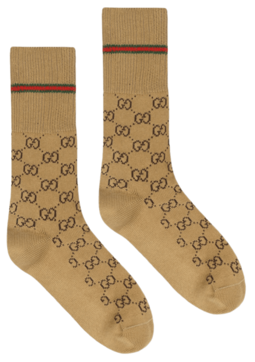 Gucci GG Cotton Socks with Web - Camel/Brown