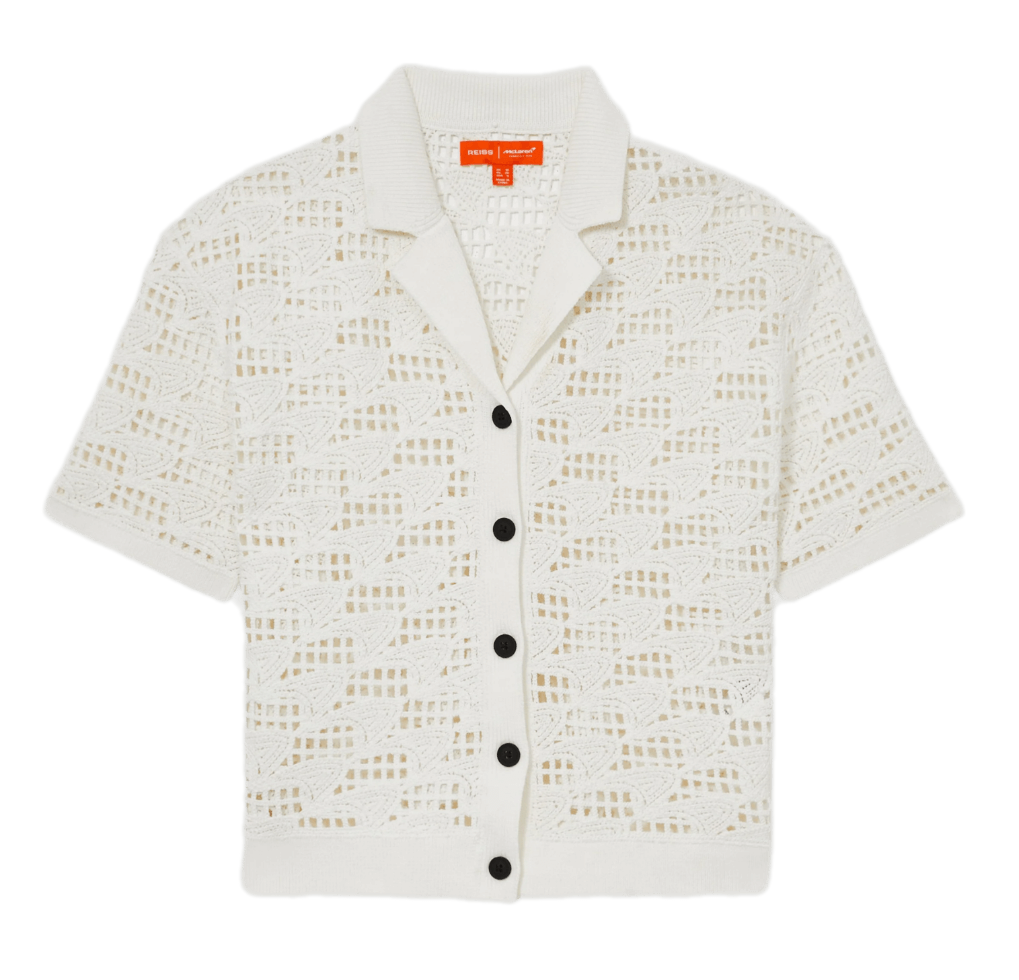 Reiss Womens Short Sleeve Crochet Cuban Shirt - White