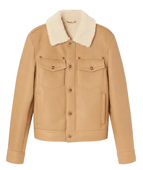 Versace Shearling Leather Blouson Jacket - Beige