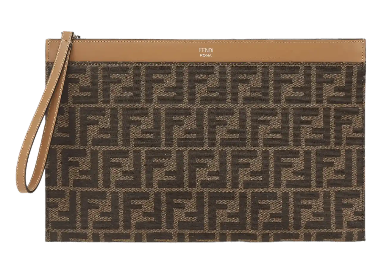 Fendi Timeless FF Jacquard Flat Pouch Medium - Brown