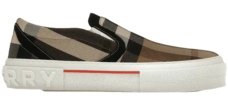 Burberry Slip On Sneakers - Exaggerated Check Birch Brown White