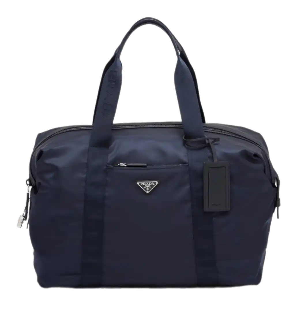 Prada Re-Nylon and Saffiano Leather Duffle Bag - Navy