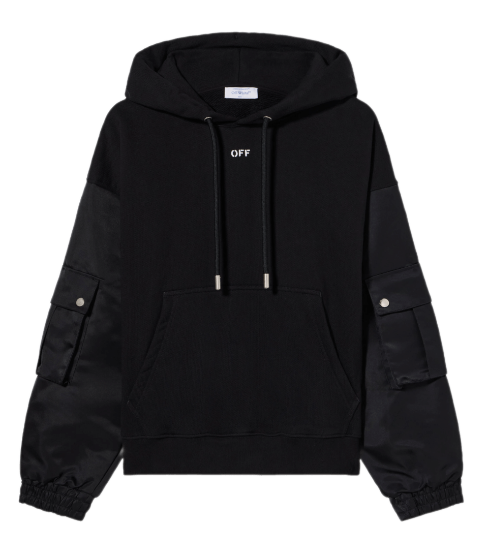 Off-White Stamp Hybrid Nylon Hoodie - Black/White