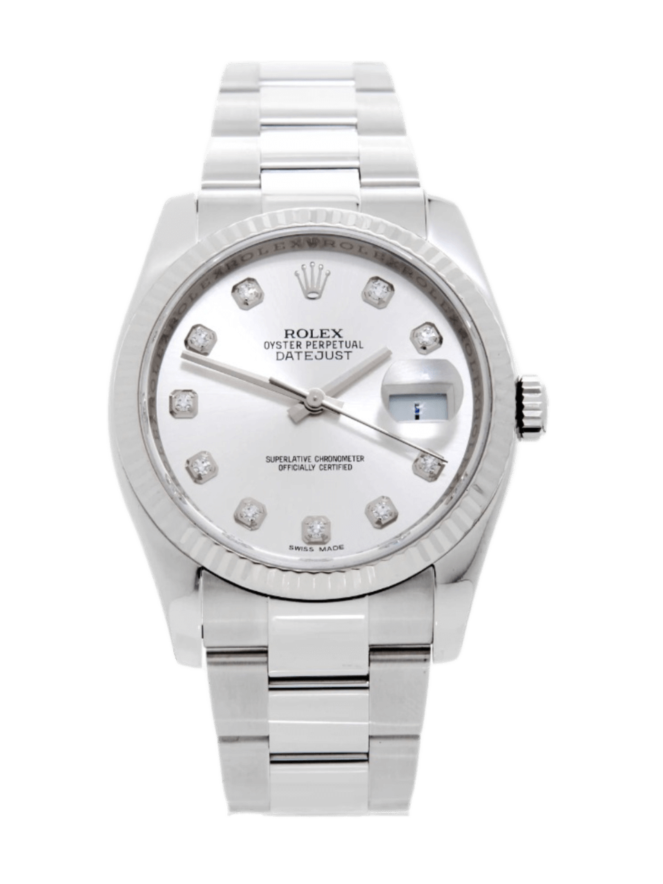 Rolex Datejust Silver Diamond Dial - 36mm, Steel and White Gold (2015)