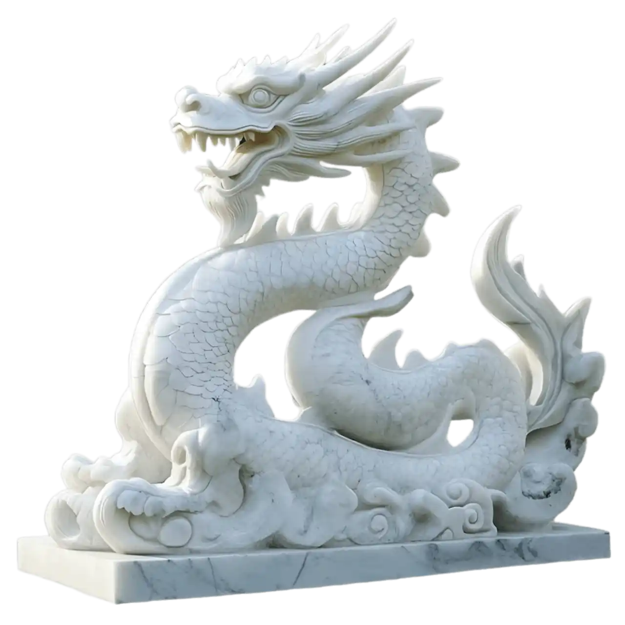Imperial Dragon White Marble Outdoor Sculpture - 120cm