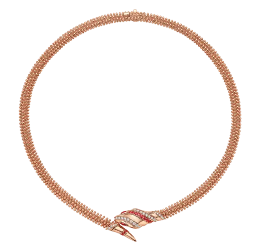 Bvlgari Serpenti With Pavé Diamonds and Rubies Necklace - Rose Gold