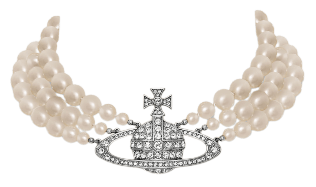 Vivienne Westwood Three Row Pearl Bas Relief Choker - Platinum/Pearl/Crystal