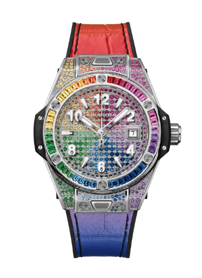 Hublot Big Bang One Click Steel Rainbow - 33mm, 18k White Gold, Baguette Gemstones