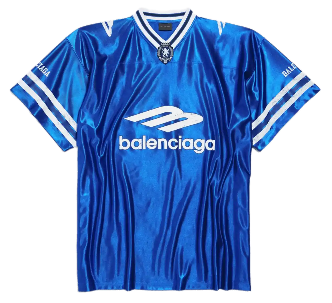 Balenciaga 3B Football V-neck T-shirt Oversized - Royal Blue/White