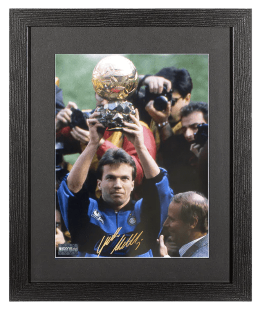 Lothar Matthaus Autographed Internazionale Photo In Black Wooden Frame: 1990 Ballon d'Or Winner