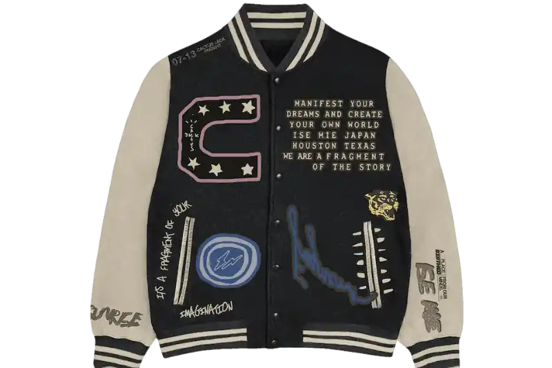 Travis Scott Cactus Jack For Fragment Manifest Letterman Jacket - Brown/Cream