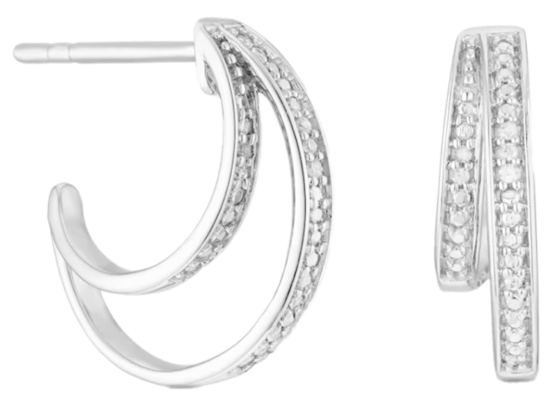 Silver Diamond 13mm Double Hoop Earrings