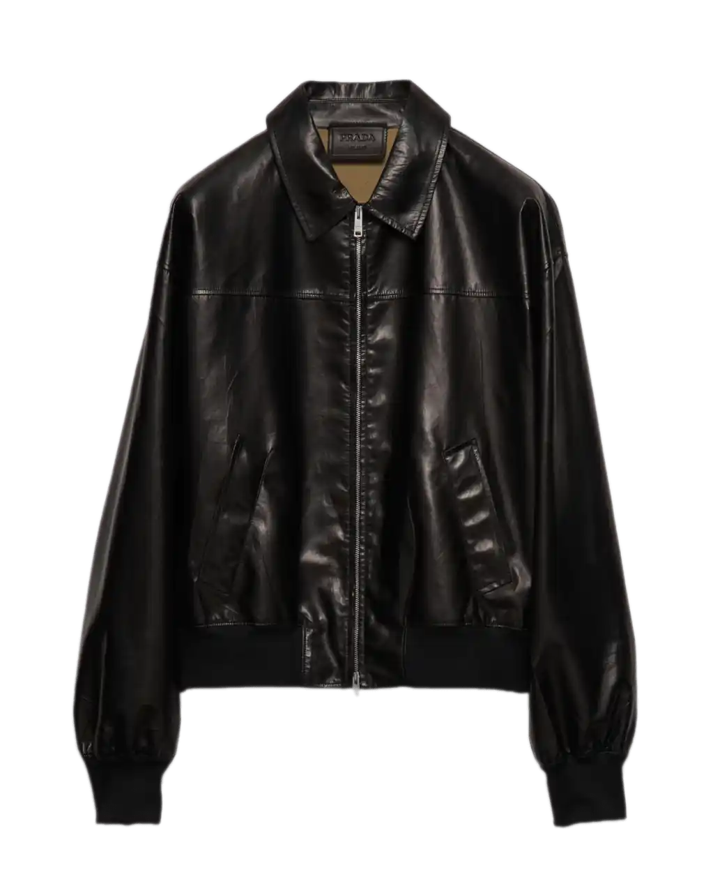 Prada Leather Bomber Jacket - Black and Sand