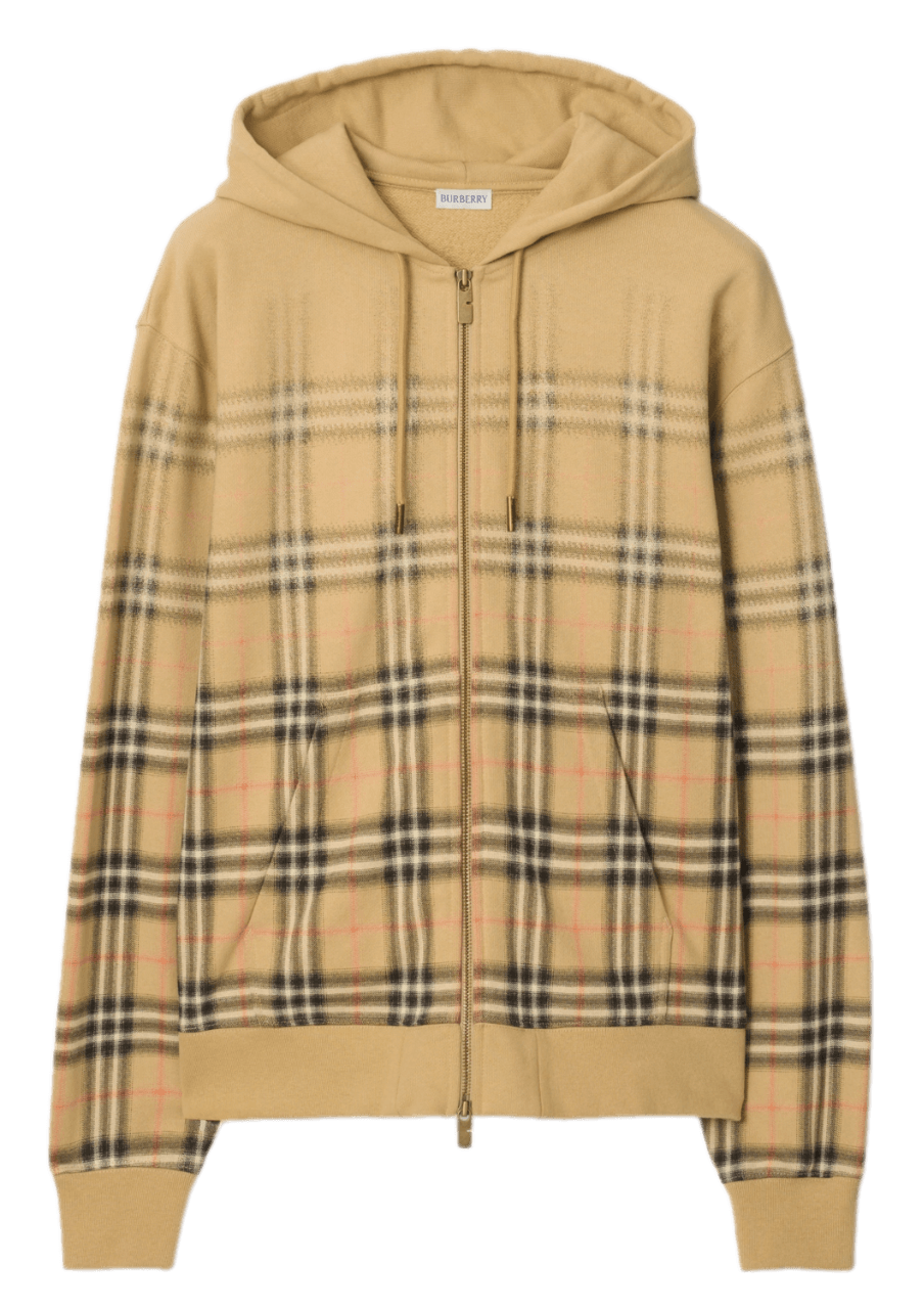 Burberry Gradient Check Cotton Zip Hoodie - Sand Beige