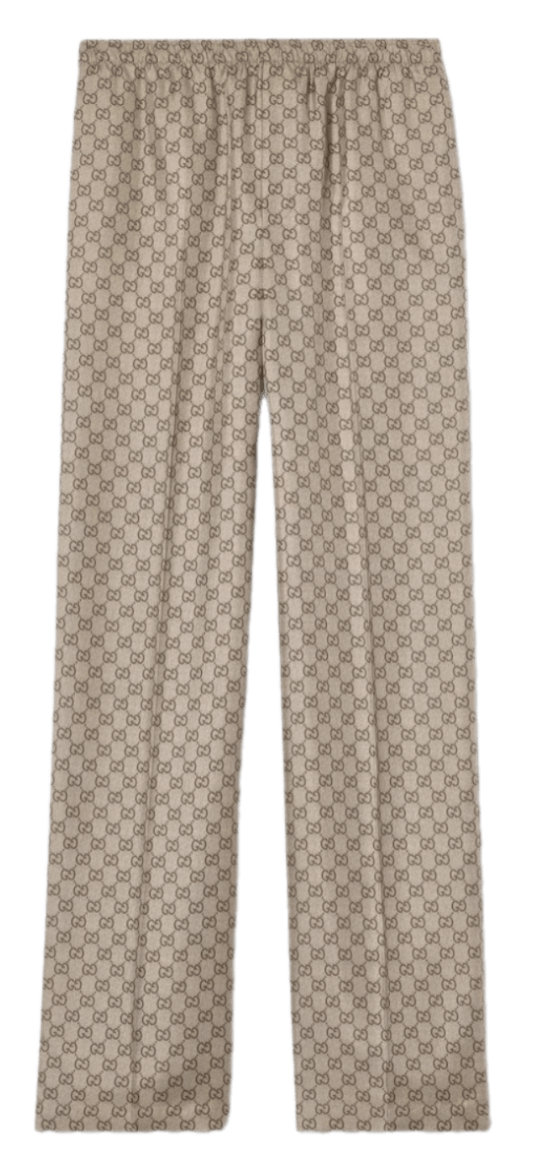 Gucci Printed Silk Twill Pants - Beige/Brown