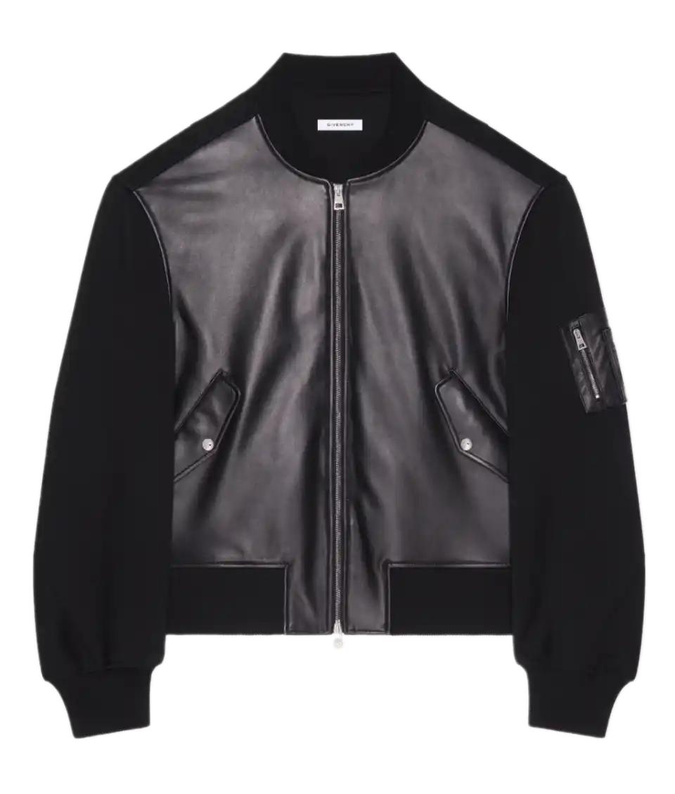 Givenchy Cocoon Bomber in Leather and Wool - Black