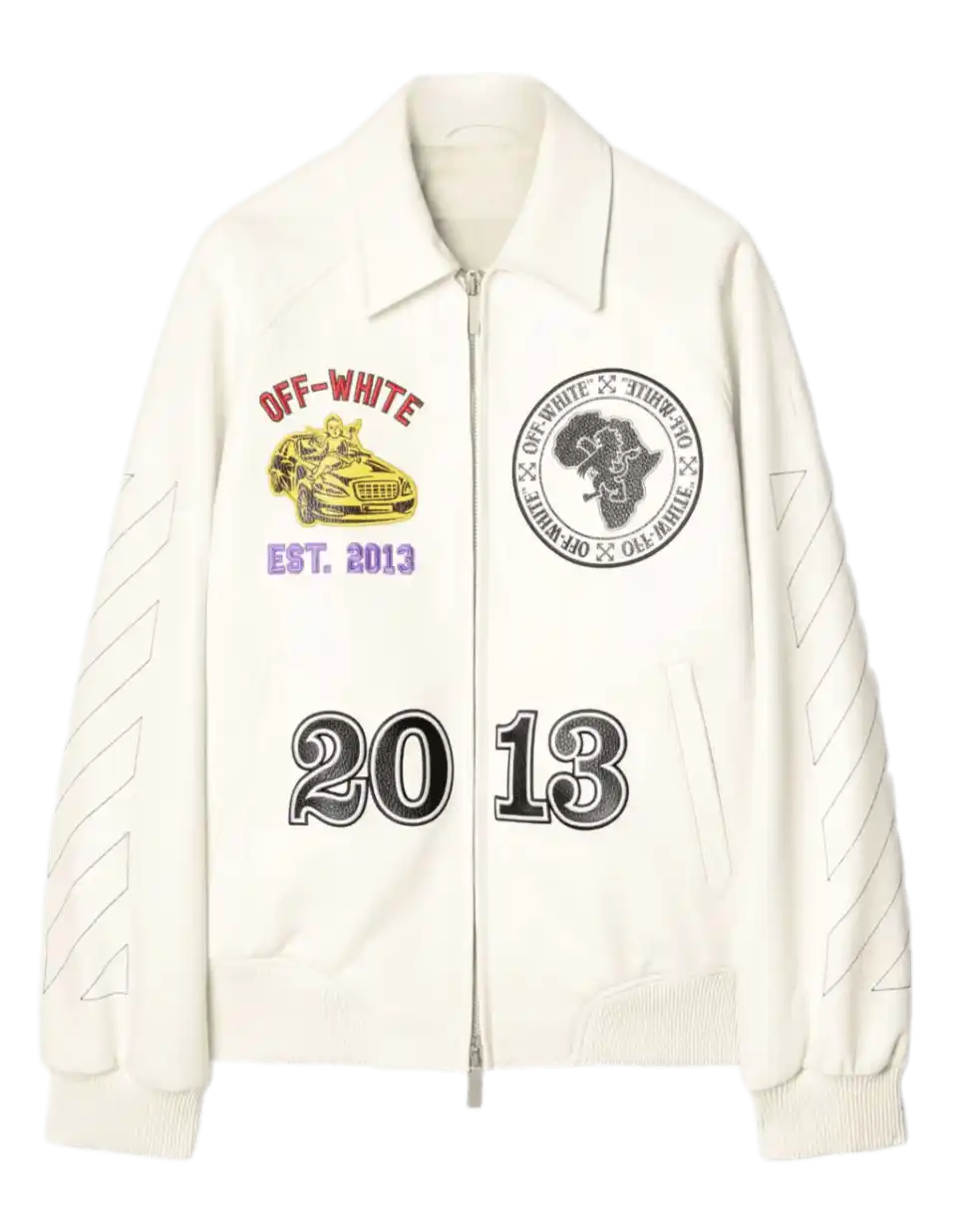 Off-White Rhino Leather Raglan Varsity Jacket - White
