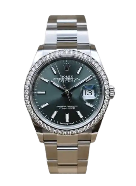 Rolex Datejust Mint Green Dial - 36mm, Steel and White Gold, Diamond Bezel (2024)