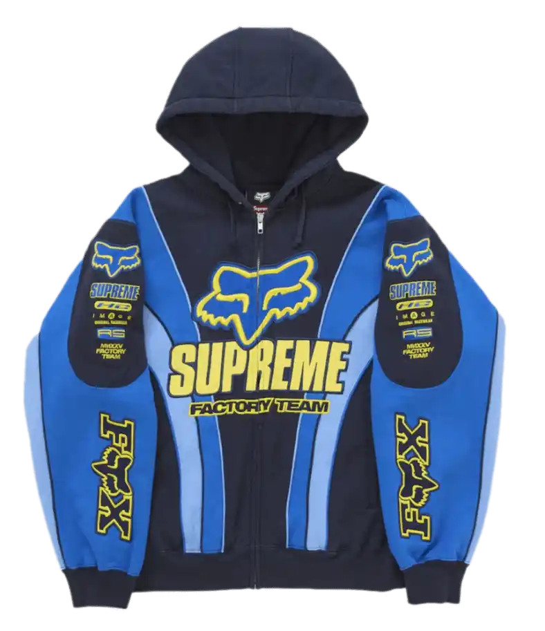 Supreme Fox Racing Zip Up Hooded Sweatshirt - Blue
