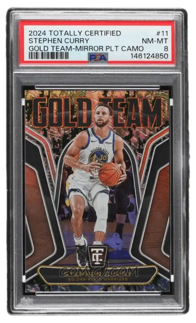 2024-25 Panini Totally Certified - Gold Team - Platinum Mirror Camo #11 - Stephen Curry /25 PSA 8