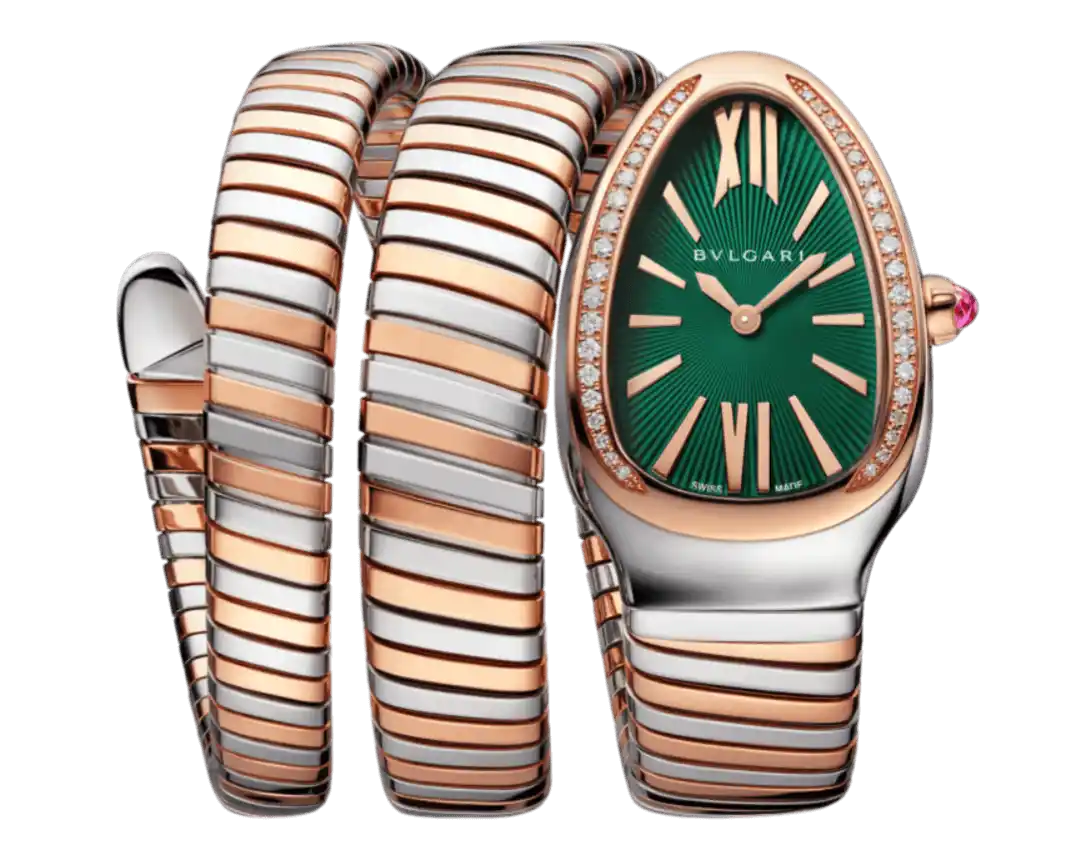 Bvlgari Serpenti Tubogas Double-spiral Watch Green Dial - 35mm, Rose Gold and Steel
