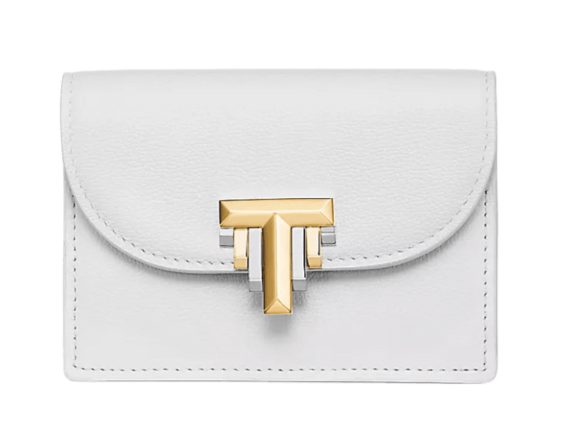 Tiffany T Deco Flap Card Holder - White Leather