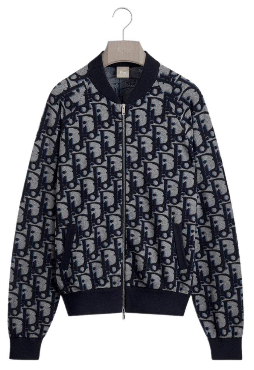 Dior Oblique Bomber Jacket - Blue Cotton-Wool-Silk-Blend Jacquard