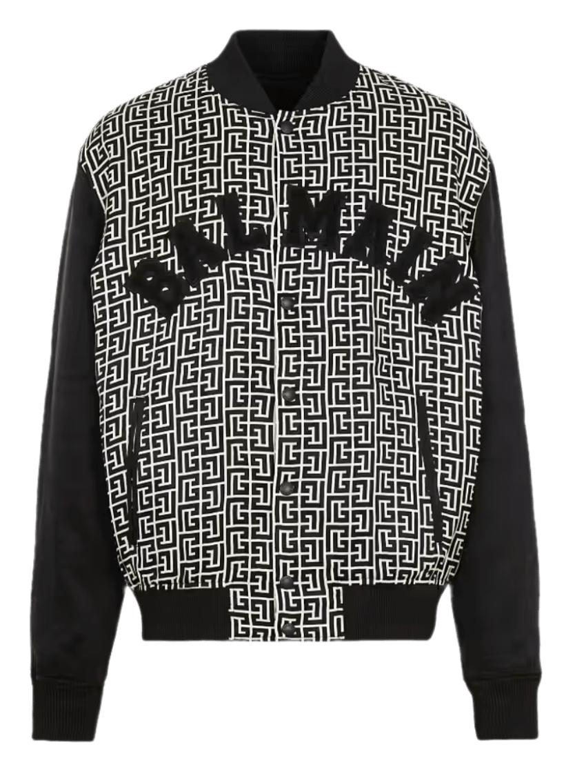 Balmain Varsity Monogrammed Jacket with Patches - Black
