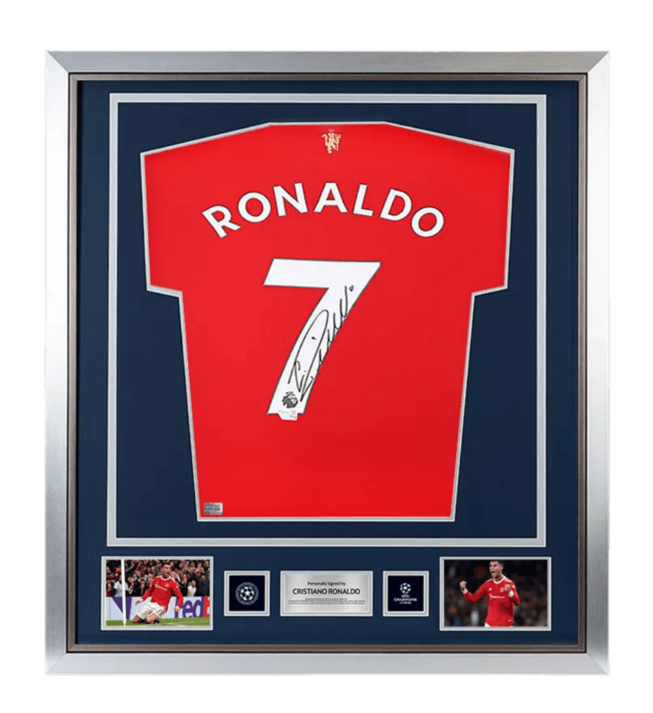 Cristiano Ronaldo Official UEFA Champions League Back Signed and Framed Manchester United 2021-22 Home Shirt