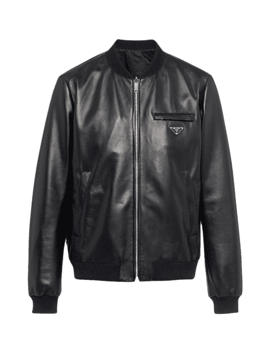 Prada Reversible Nappa Leather and Nylon Bomber Jacket - Black