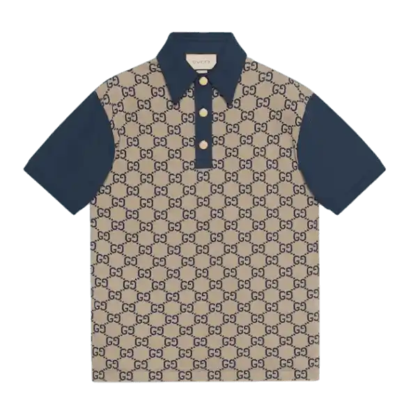 Maxi GG Silk Cotton Polo - Beige and Blue