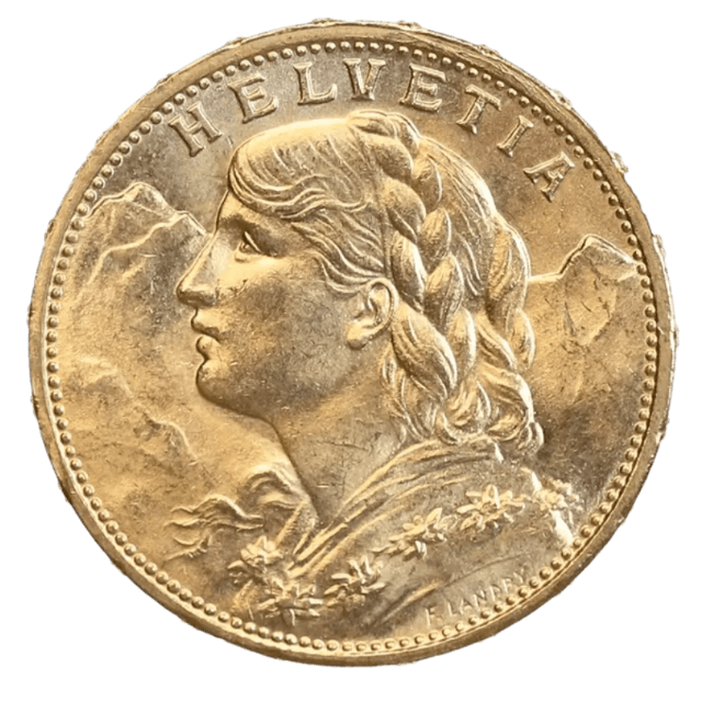 1915 Helvetia Vreneli Gold Coin - 20 Swiss Francs
