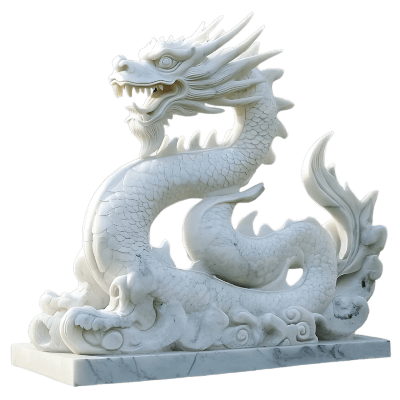 Imperial Dragon White Marble Outdoor Sculpture - 120cm