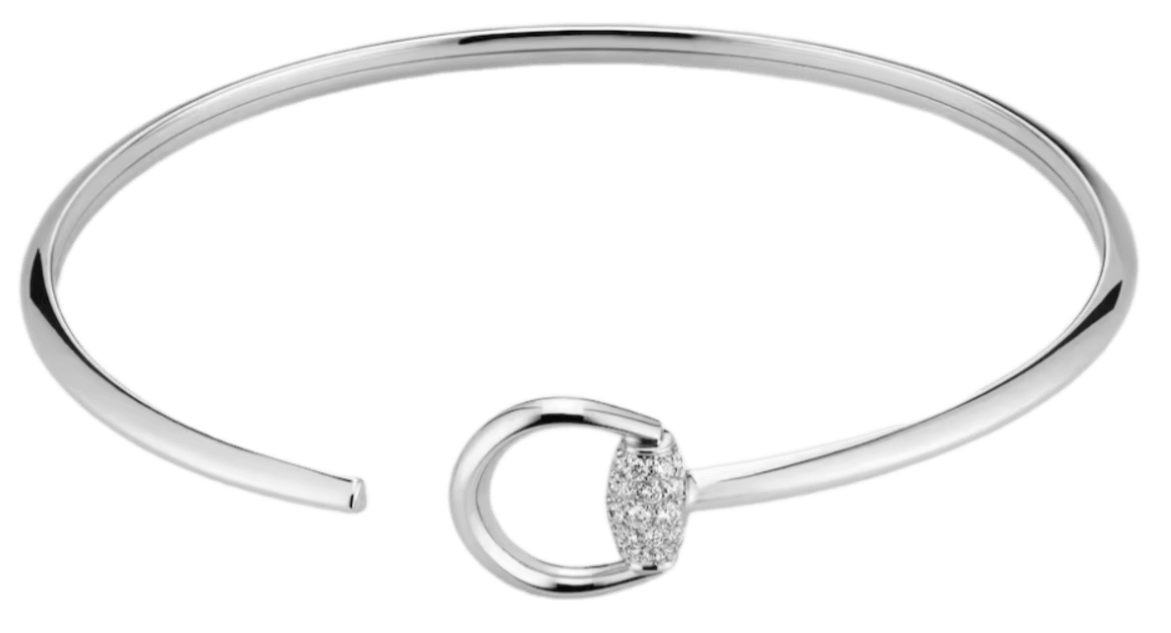 Gucci Horsebit Diamond 18k Bangle Bracelet - White Gold