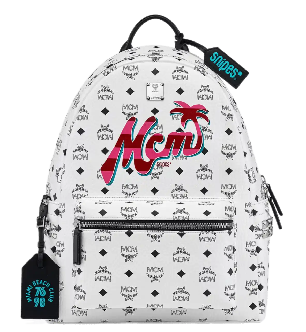 MCM x SNIPES Stark Side Studs Backpack in Visetos - White
