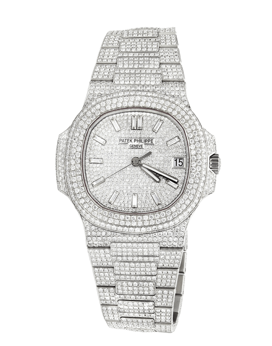 Patek Philippe Nautilus Diamond Dial - 40mm, 18K White Gold, Iced Out (aftermarket)