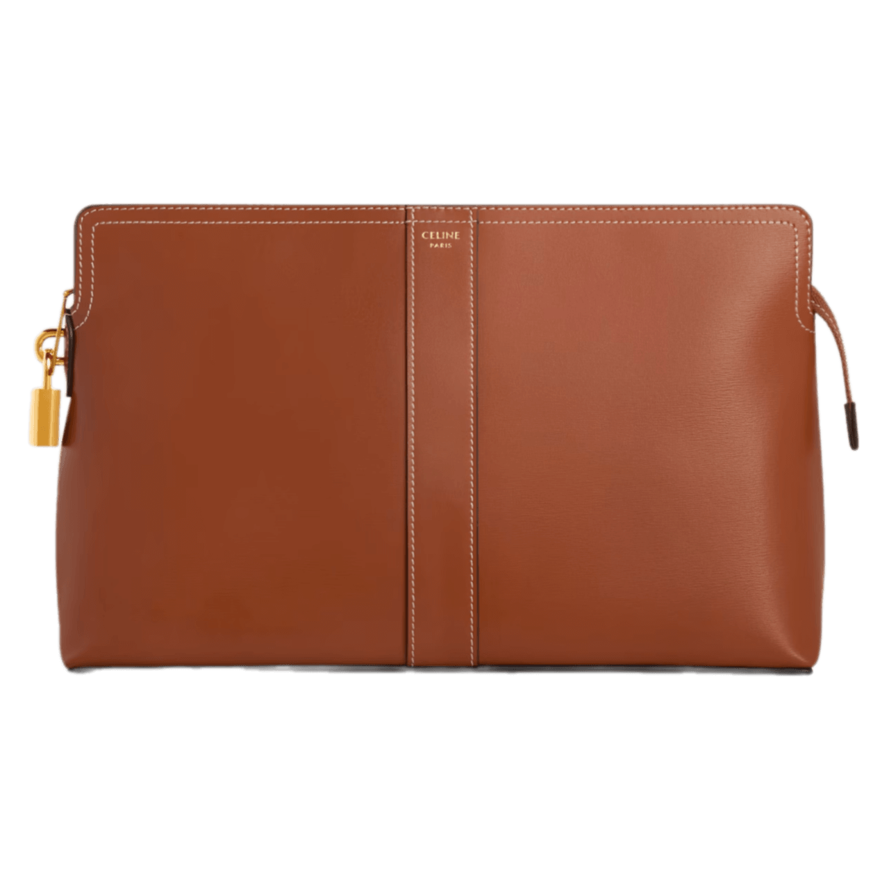 Celine Lock Toiletry Pouch In Shiny Calfskin - Tan