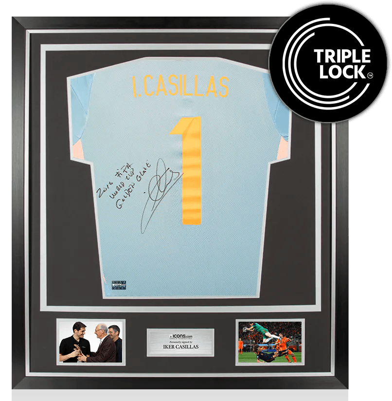 Iker Casillas Back Signed Spain 2024-25 Home Shirt - " 2010 FIFA World Cup Golden Glove" Inscription In Classic Frame