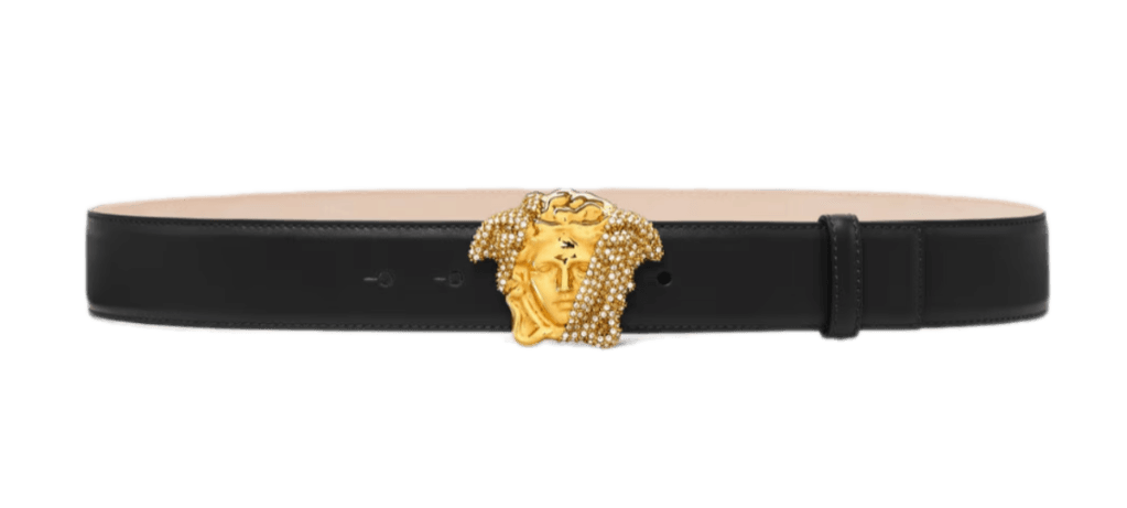 Versace La Medusa Crystal Leather Belt - Black