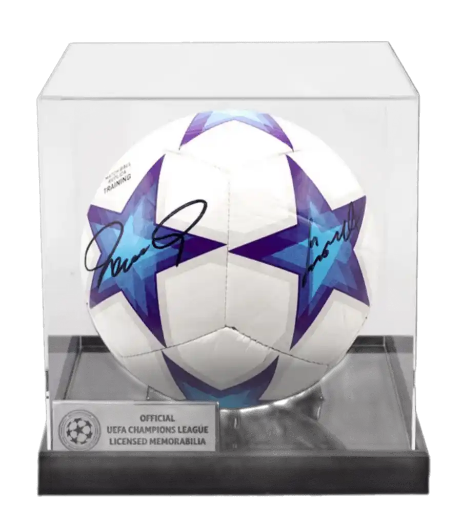 Didier Drogba and Fernando Torres Official UEFA Champions League Dual Signed Football In Acrylic Case