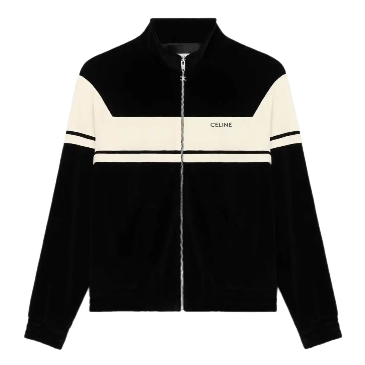 Celine Tracksuit Jacket In Velvet Jersey - Black/White