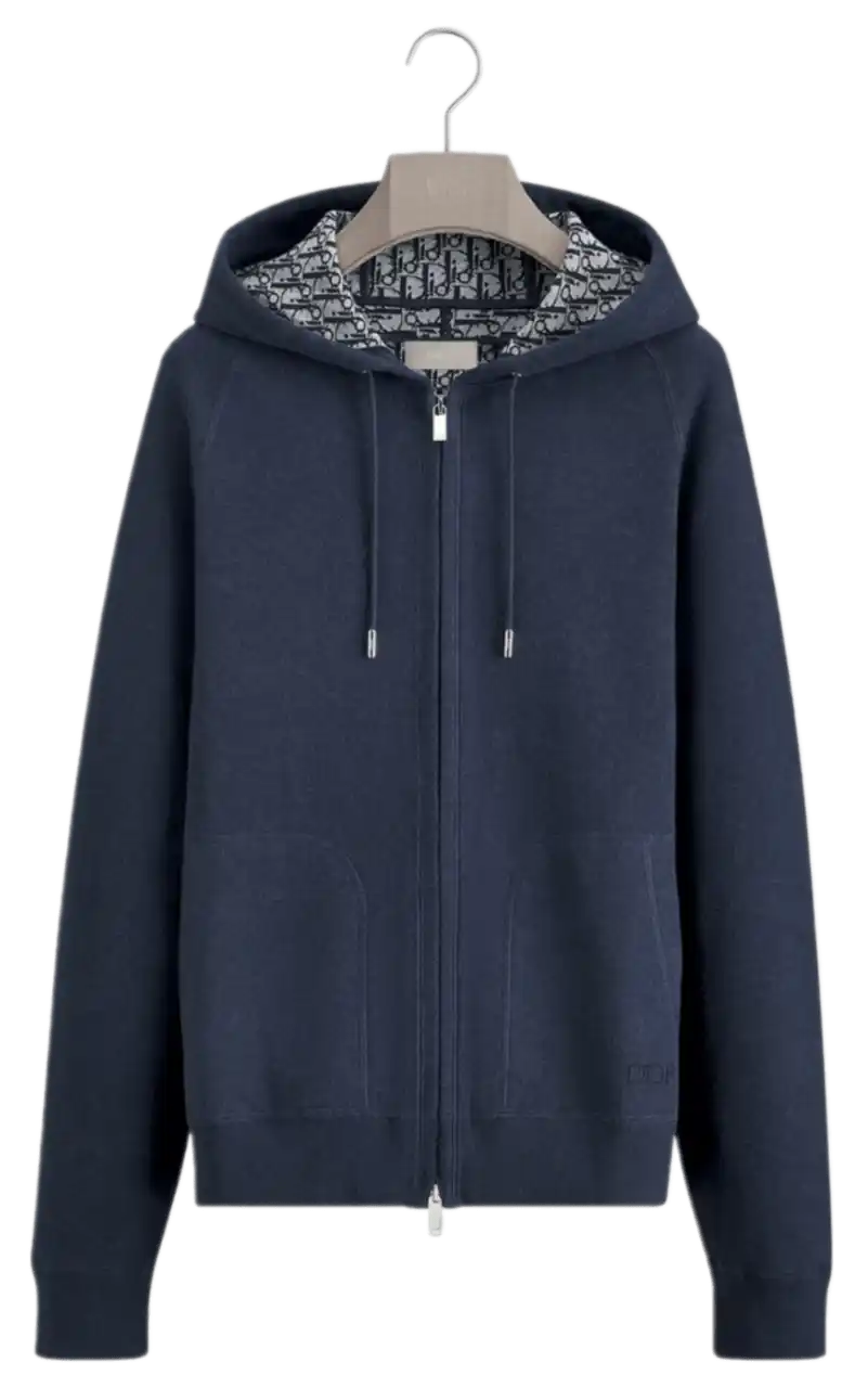 Dior Hooded Track Jacket - Navy Blue Cotton and Cashmere Knit