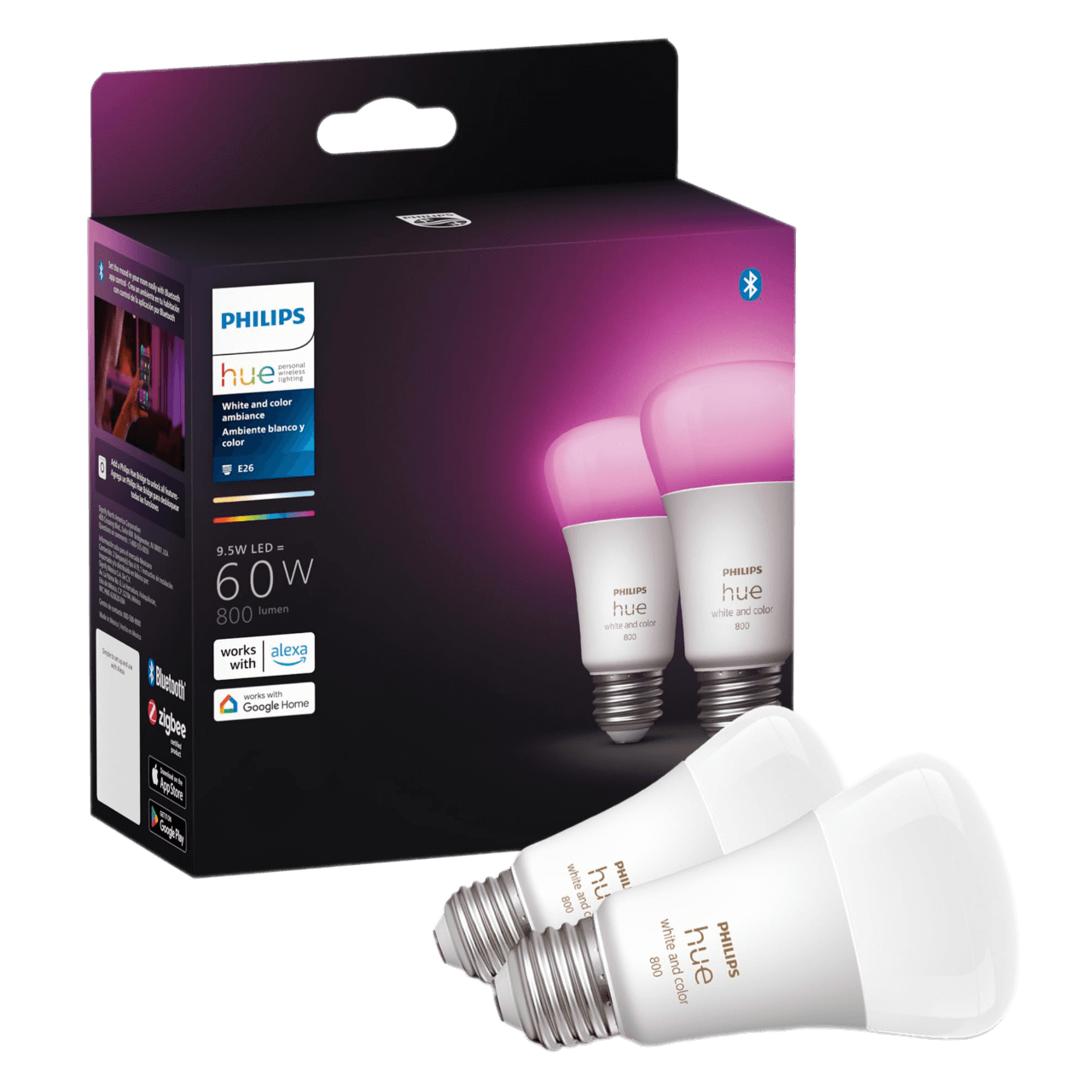 Philips Hue White and Colour Ambiance Smart Light Bulb 2 Pack 75W